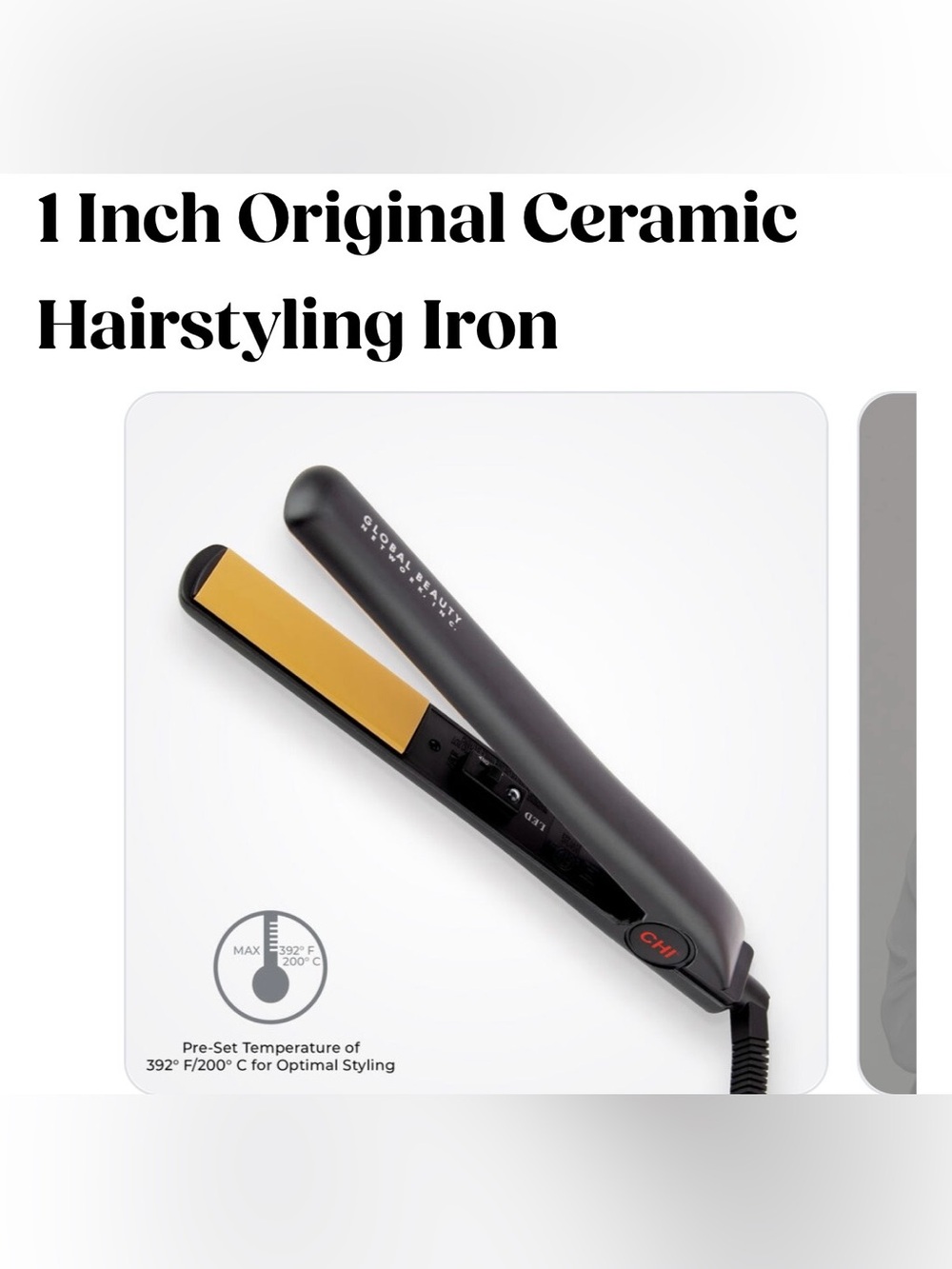 NIB CHI Original Ceramic 1-Inch Hair Styling Iron - Black and Gold!
